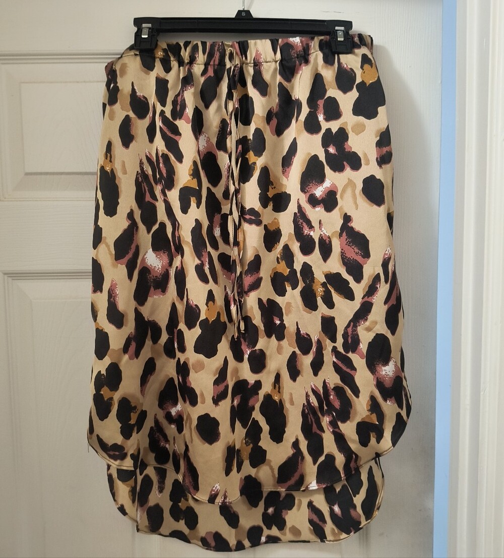 ✨ SHEIN Leopard Print Satin High-Low Drawstring Midi Skirt